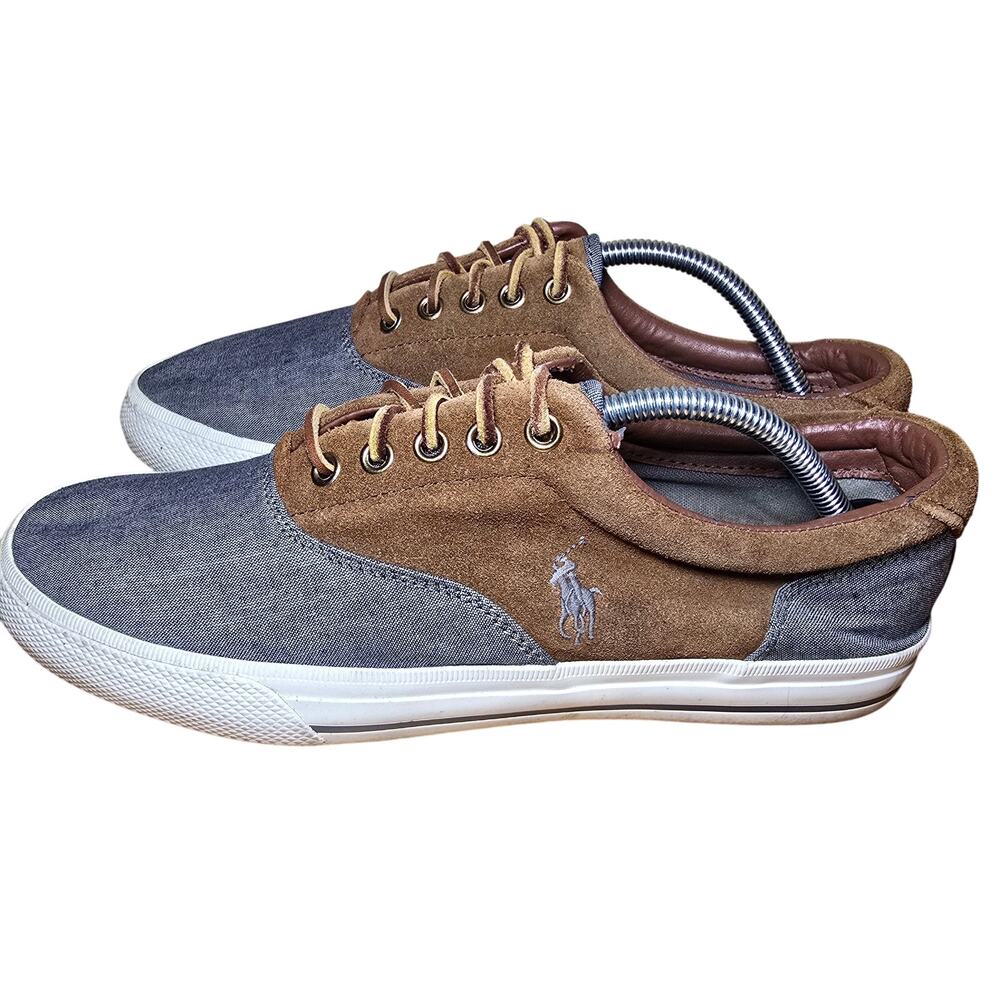 Polo Ralph Lauren Vaugn Saddle Sneaker Blue Brown US Mens Size 10 Leather Laces
